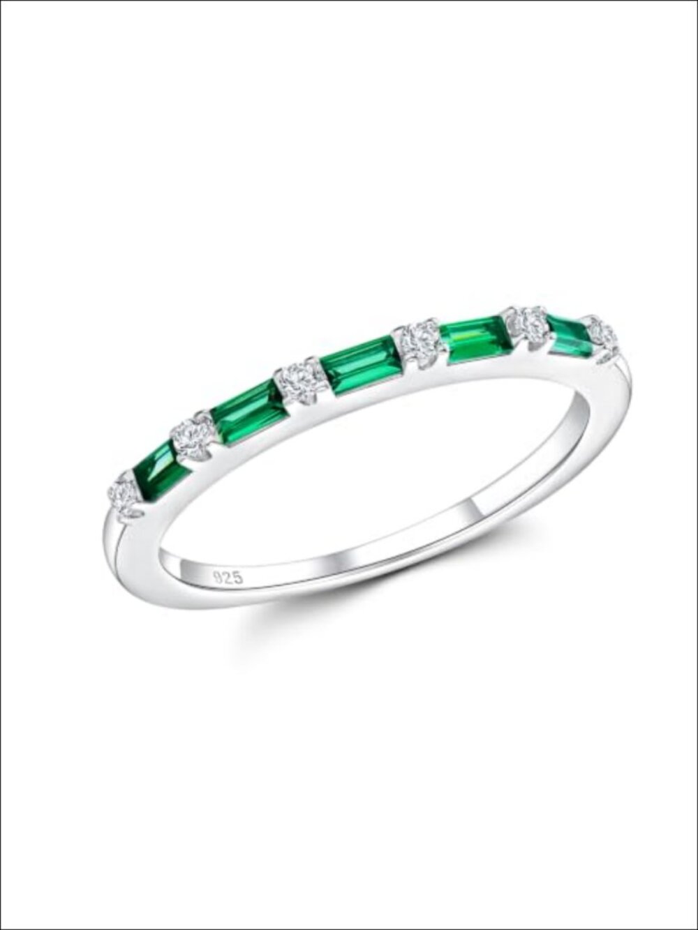 Sterling Silver Created Emerald Half Eternity Stackable Wedding Band Ring